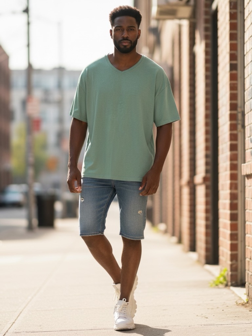 Soft Sage Green Oversized V Neck Tee Unknown Brand